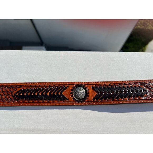 Vintage 80s Nocona woven leather concho handtooled belt western rockabilly 46 - Picture 7 of 16